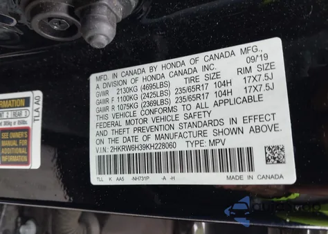 2019 Honda Cr-V Lx z USA, uszkodzony, nr VIN 2HKRW6H39KH228060